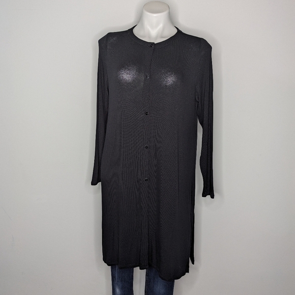 J Jill Wearever Collection Black Sheer Lightweight Long Button Up Cardigan MP - Picture 1 of 7